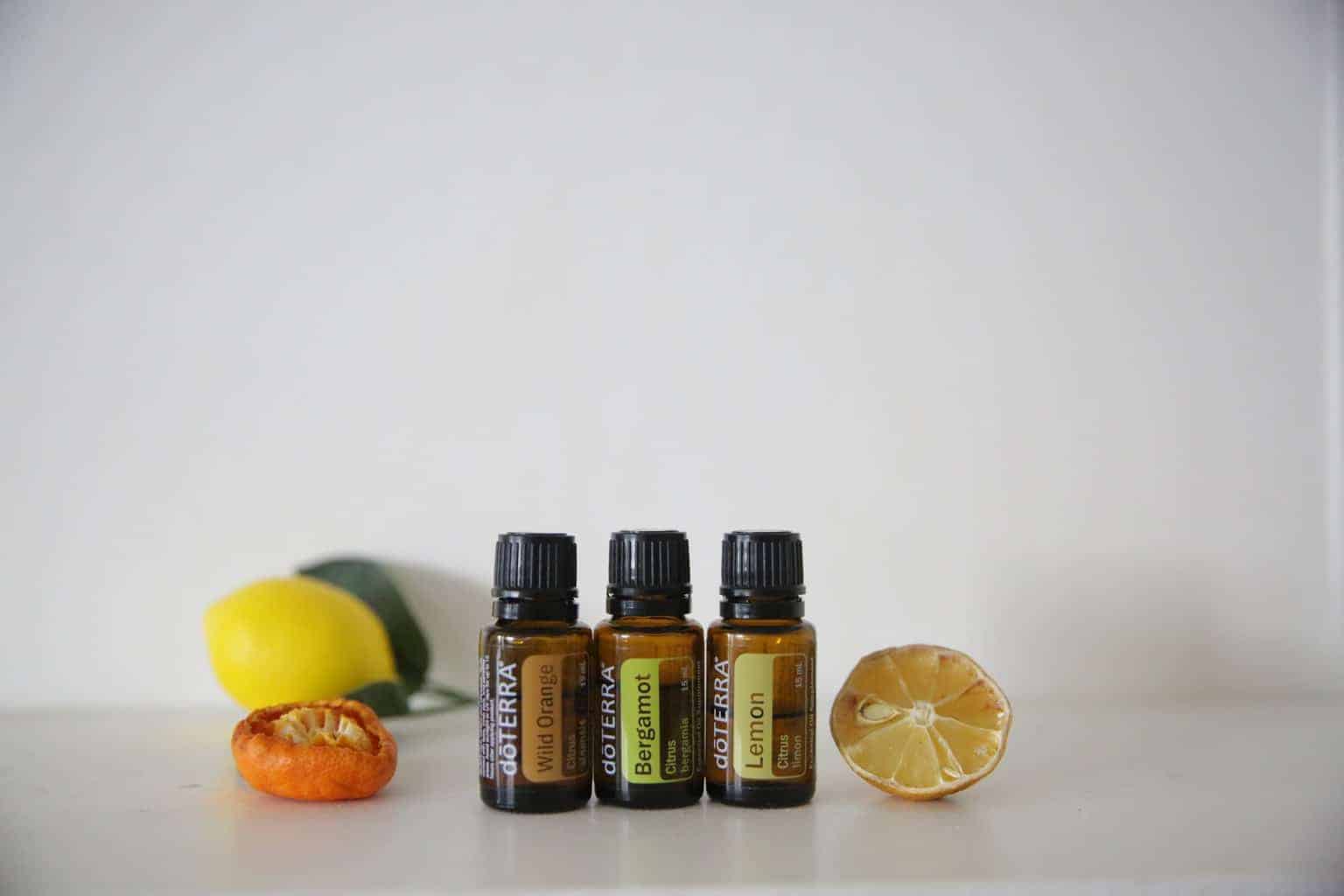 Essential oil diffuser blend oils with dried lemon and orange