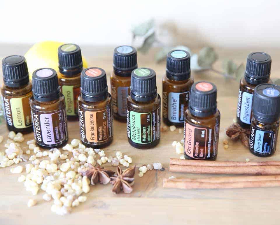 10 essential oil bottles from doterra starter kit.
