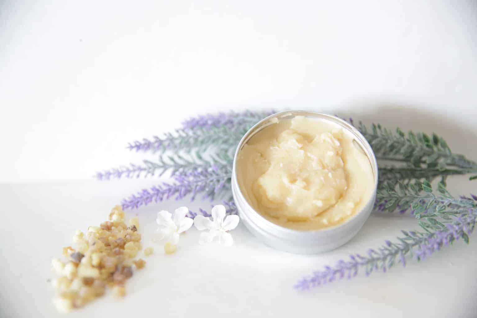 Homemade salve with essential oils.