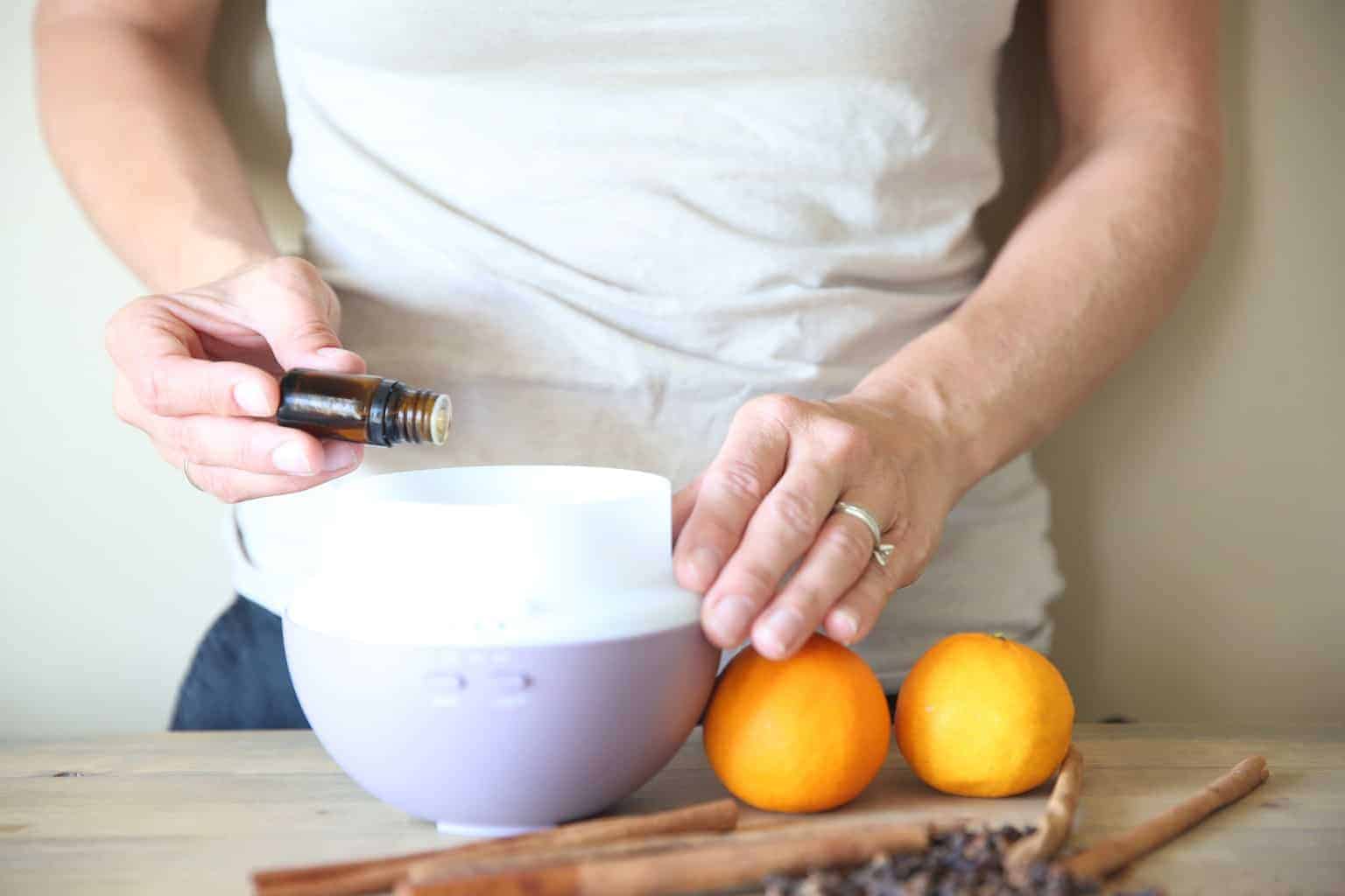 adding immune boosting essential oils to a diffuser