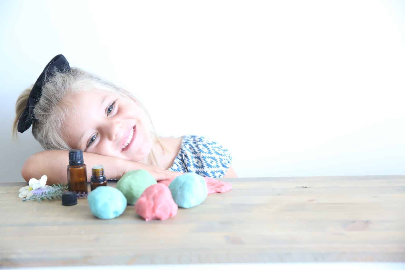 freshly made play doh on wooden table 