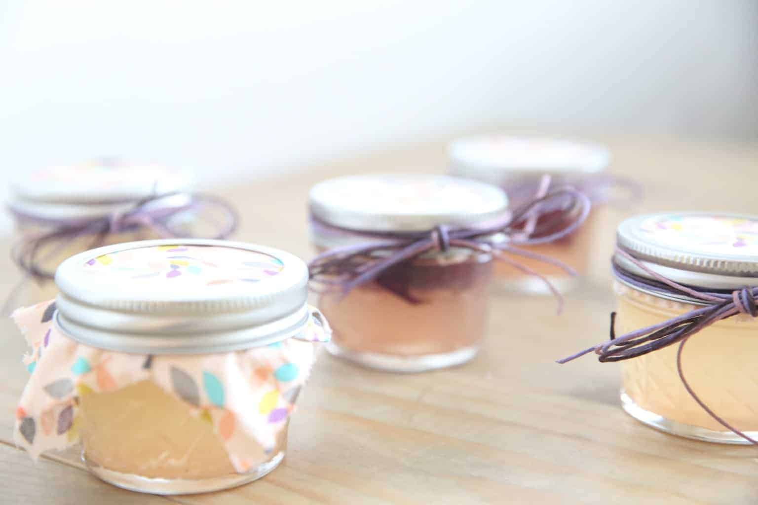 Homemade Gel Air Fresheners in small glass mason jars.