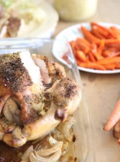 How to roast a whole chicken and vegetables. Healthy whole 30 chicken dinner for the whole family. Kid friendly meal ideas.