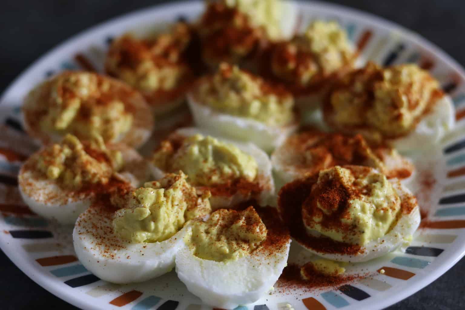 Deviled eggs on plate.