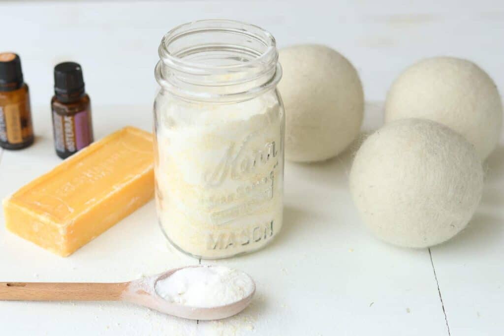 DIY laundry soap for sensitive skin made with all natural ingredients.