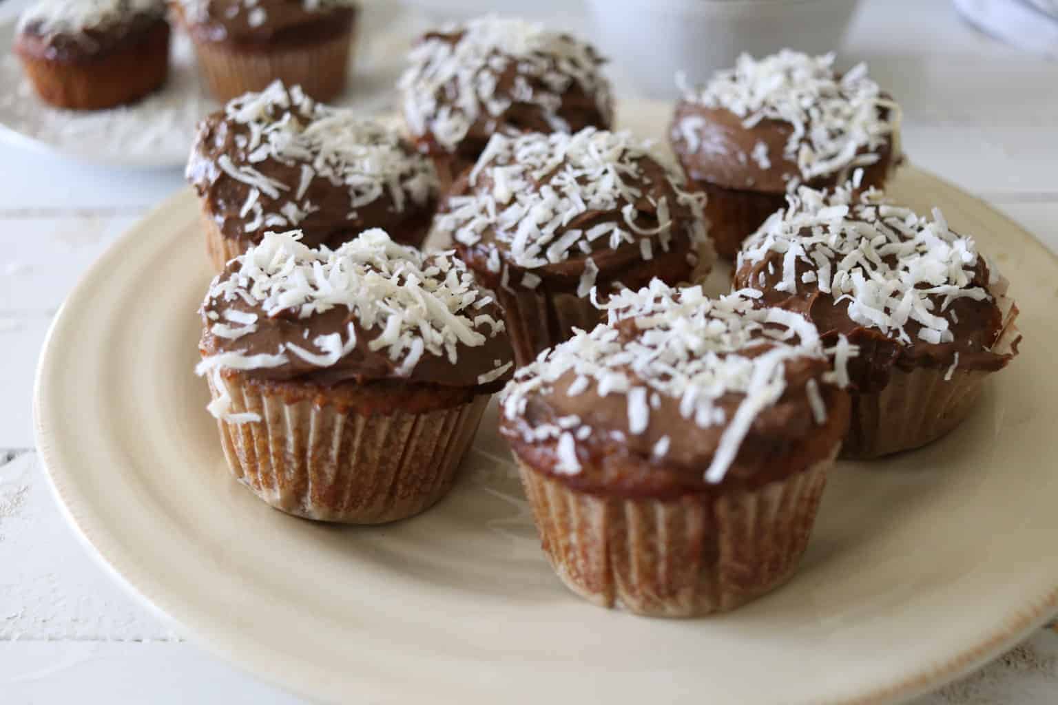 Healthy homemade cupcakes on glass plate.