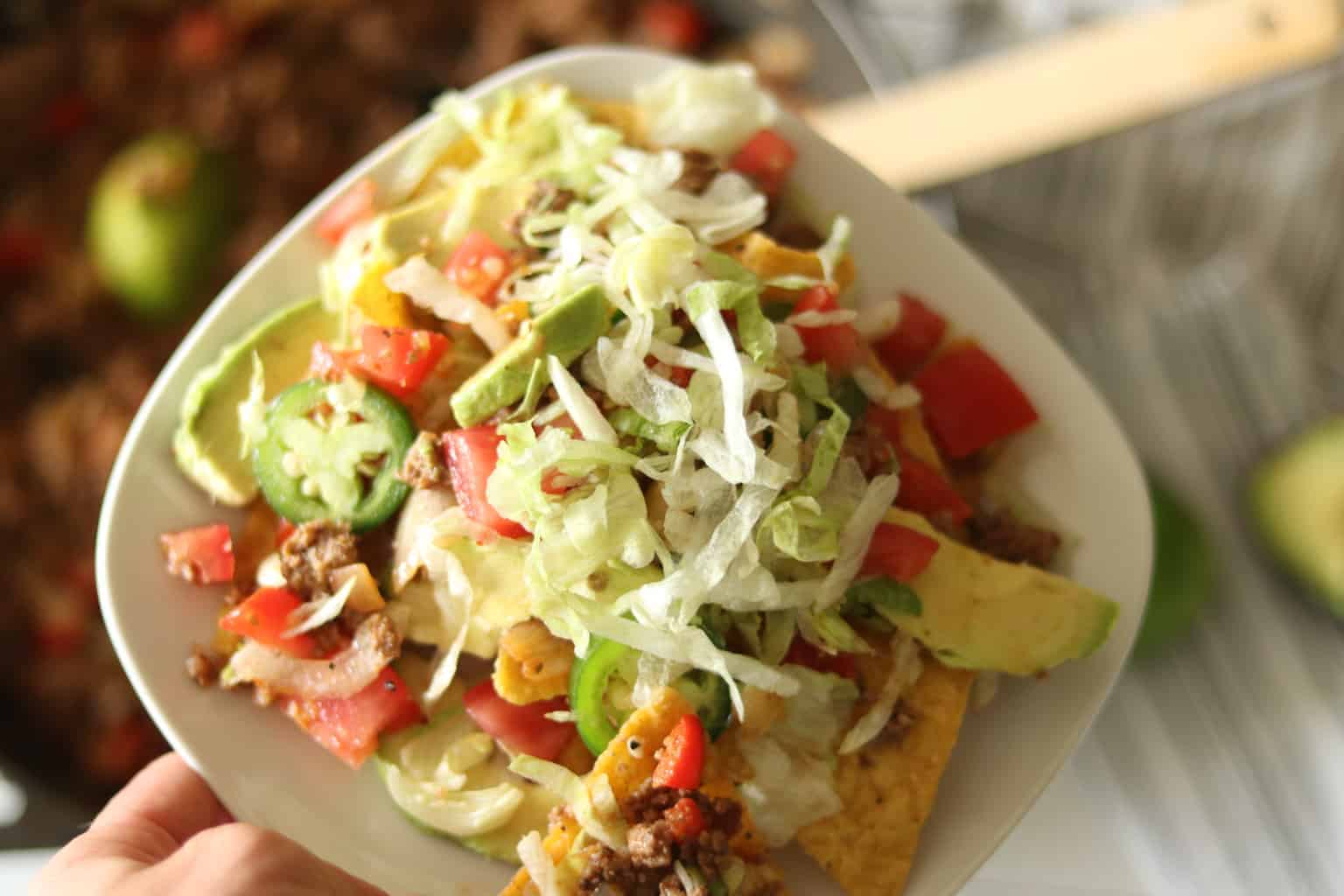 Plate of homemade nachos.