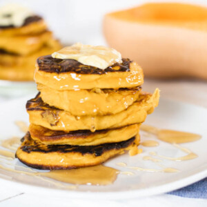 Stack of healthy pumpkin pancakes.