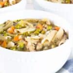 turkey soup in white bowl