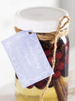 mason jar full of potpourri with gift tag