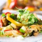 chicken fajita salad on white plate