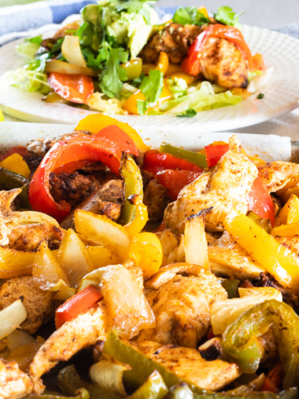 Mexican chicken bell peppers on sheet pan.