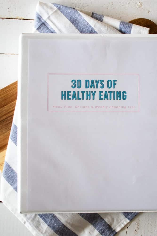 30 days of healthy eating cooking guide on table.
