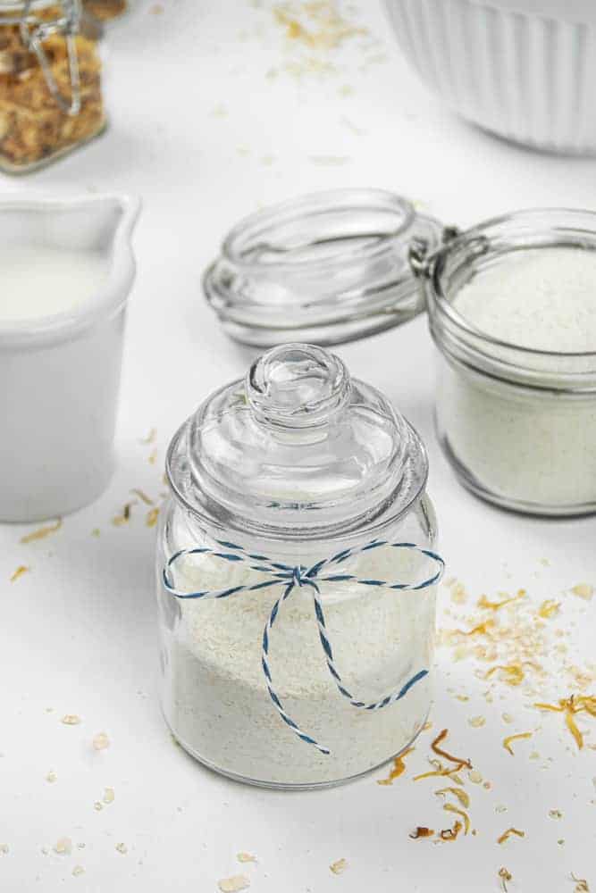 Decorative glass jars with lids. 