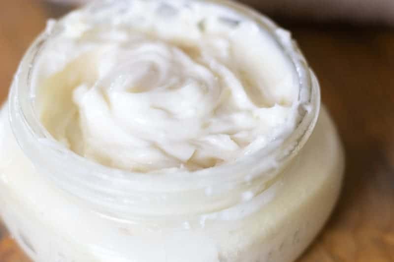 Homemade moisturizing shaving cream in small mason jar.
