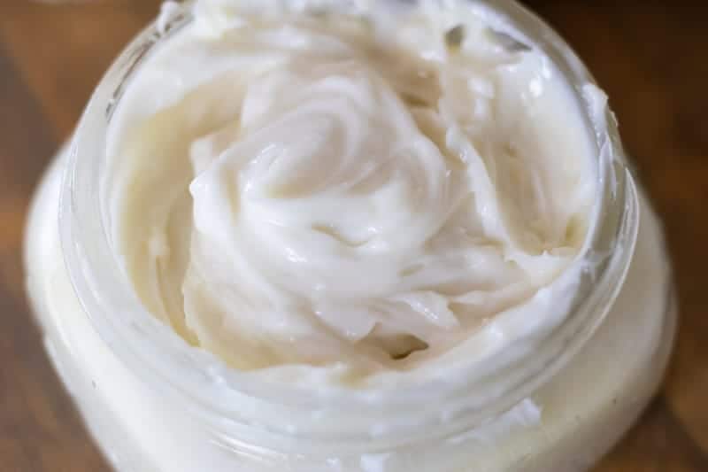 White whipped DIY Shaving cream in wide-mouth mason jar.