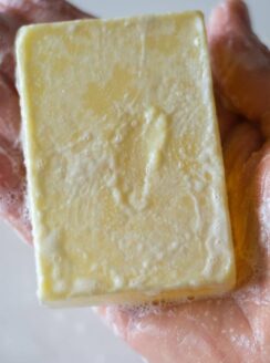 hand holding shampoo bar