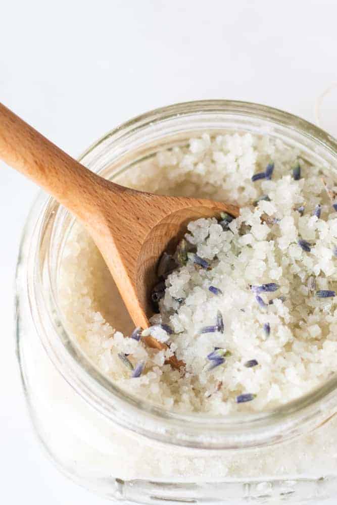 detox foot bath in small mason jar with wooden spoon