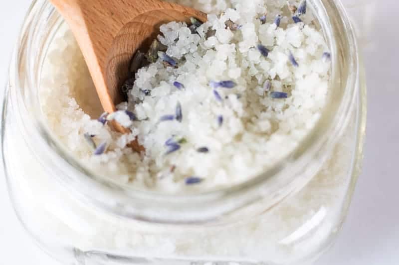 homemade detox salt foot soak with lavender buds