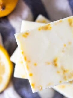 diy soap bars on towel with lemon slices