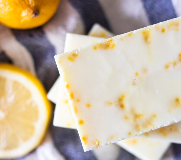 diy soap bars on towel with lemon slices