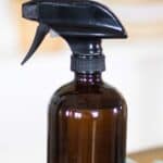 homemade cleaning product in glass spray bottle.
