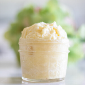 Homemade after sun lotion in a glass container.