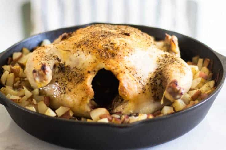 roasted chicken in cast iron skillet