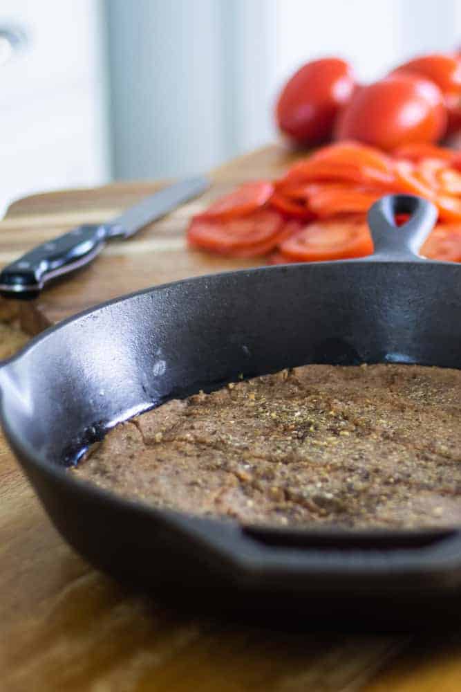 sourdough pizza crust in cast iron skillet