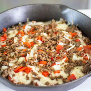 sausage pizza in cast Ron skillet