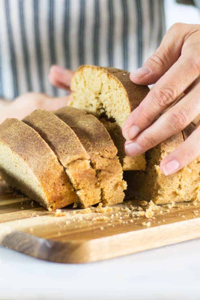 sliced sourdough bread on cutting board