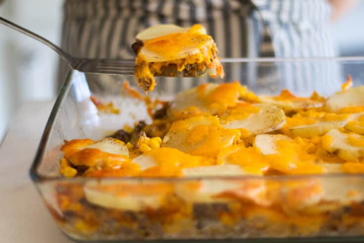 cheesy hamburger casserole in 9 by 13