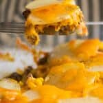 Homemade healthy hamburger potato casserole.