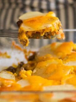 Homemade healthy hamburger potato casserole.