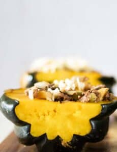 acorn squash with sausage and cheese.