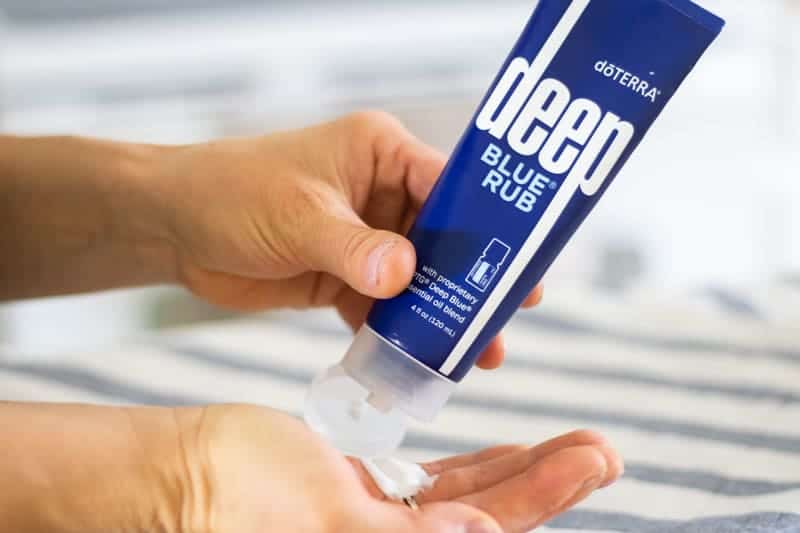 using deep blue rub on hands