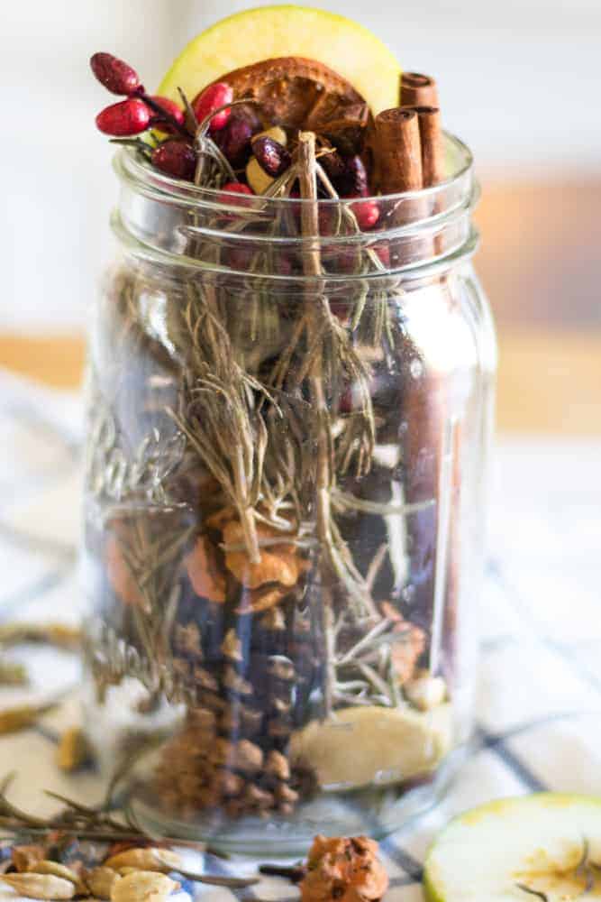 mason jar full of homemade thanksgiving potpourri