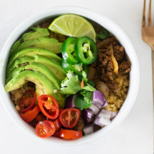 whole30 taco bowl in white bowl