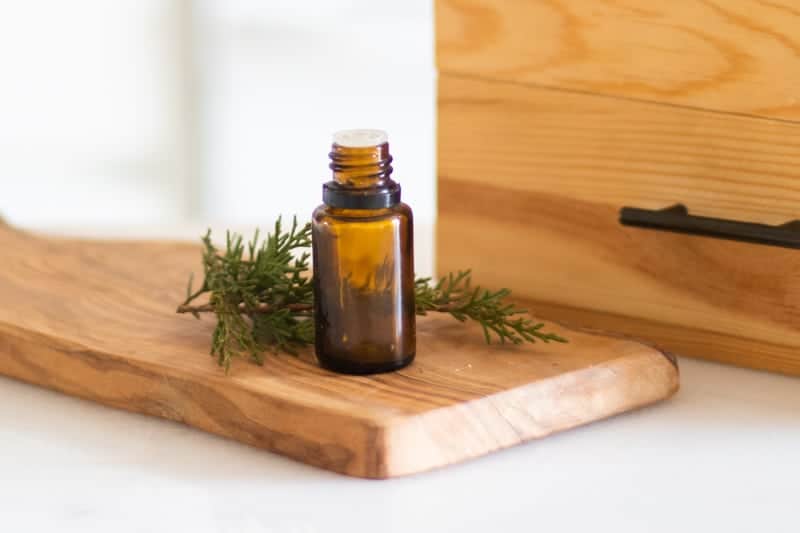 amber colored Siberian fir essential oil bottle