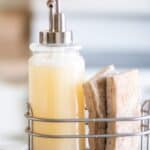 homemade dish soap in metal caddy