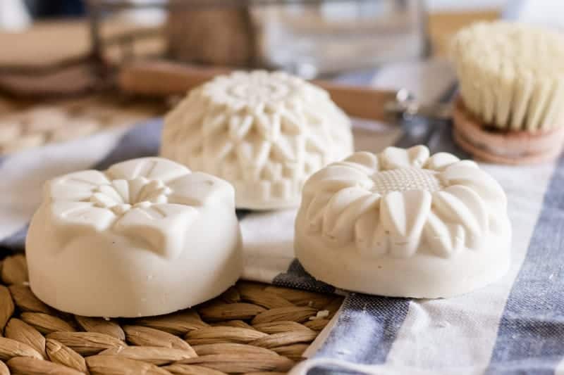 Flower shaped moisturizing cold process soap bars.