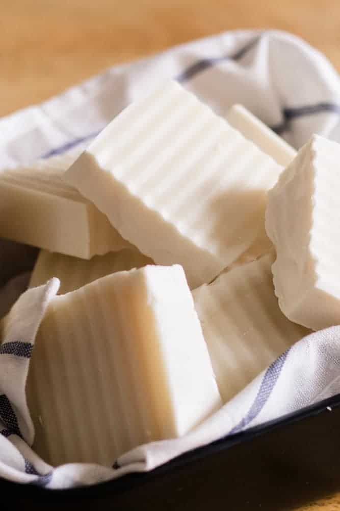 Shampoo bars in white tea towel. 