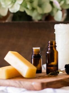 Top 5 natural skin care ingredients stacked on wooden countertop.