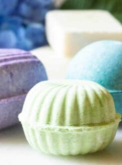 Tropical colored bath bombs in various shapes.