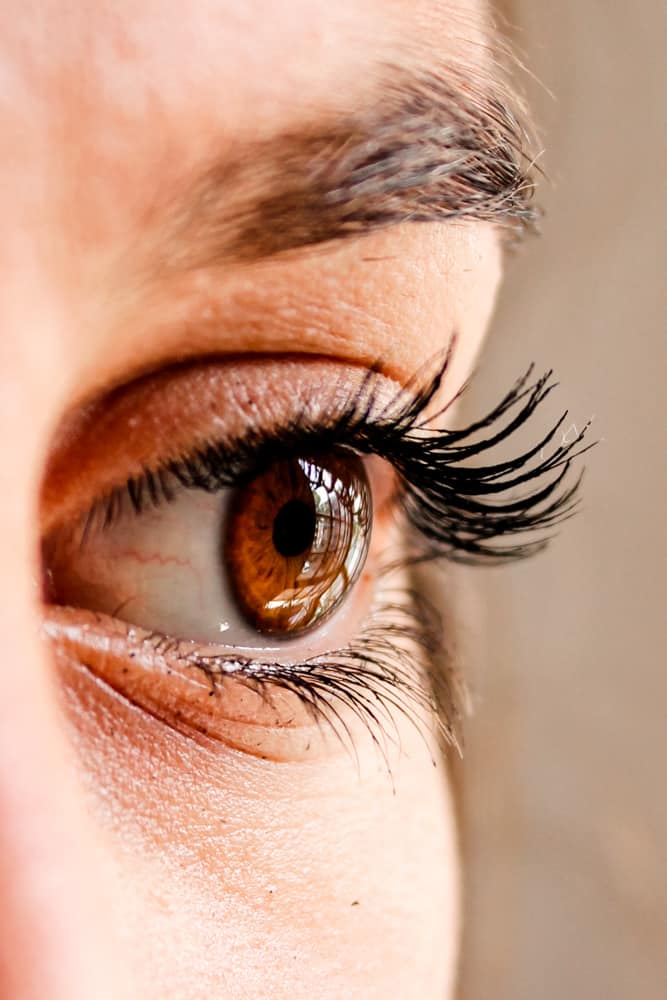 Close up picture of a women's eyelashes.