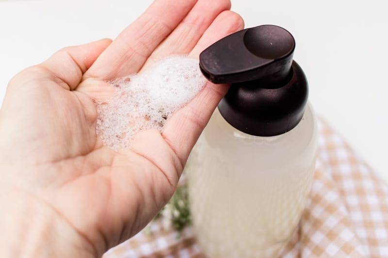 Diy foaming hand soap dispensed into my hand.