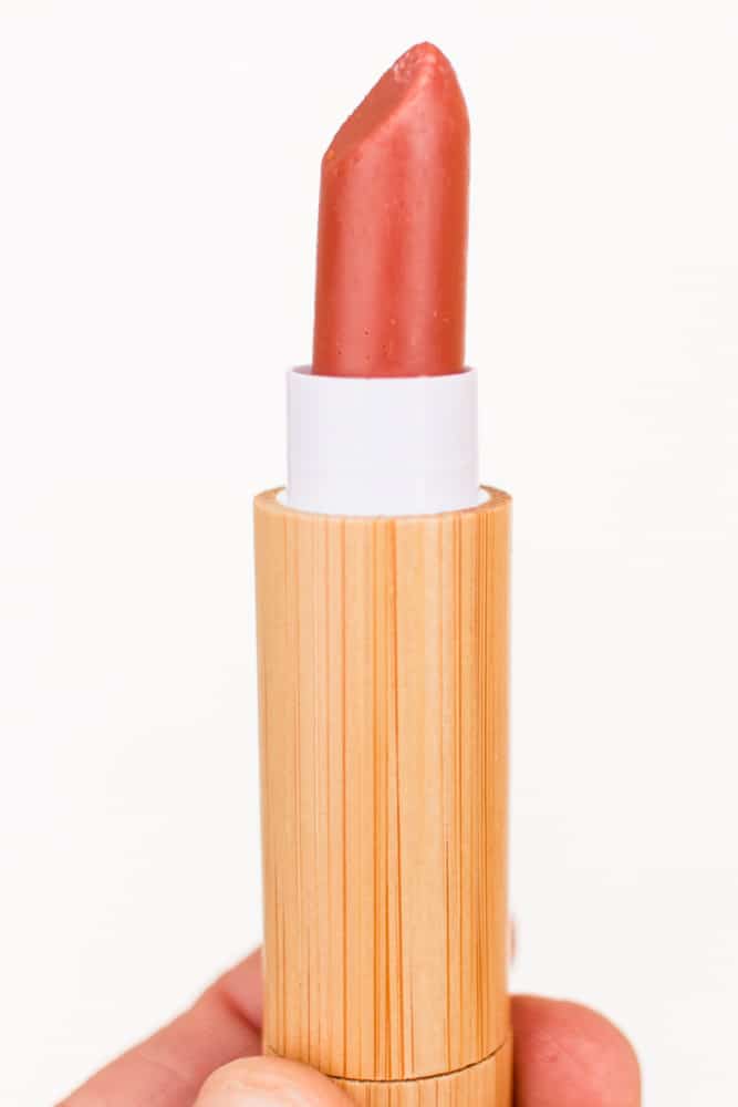 Homemade matte lipstick in bamboo tube.
