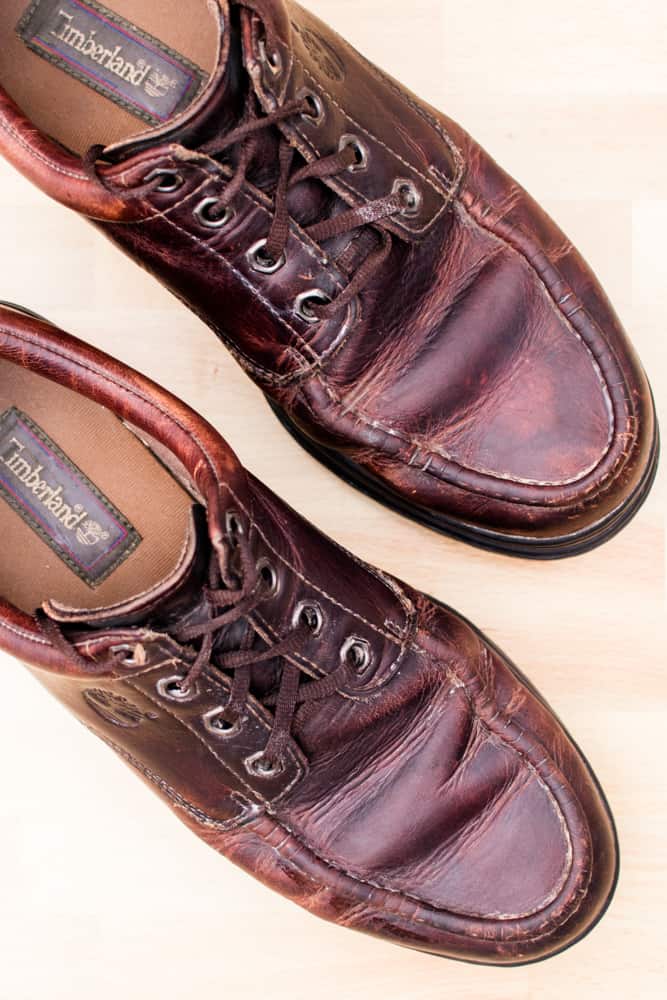 Clean and polished brown leather shoes.