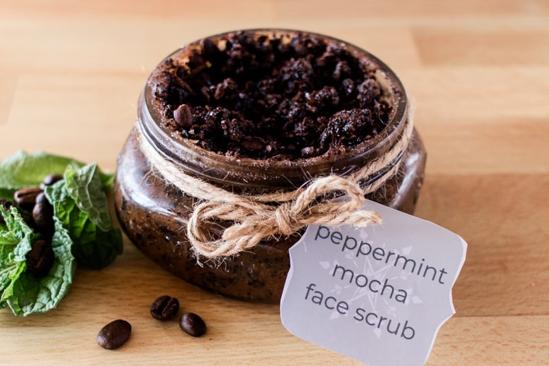 Peppermint mocha face scrub in a jar