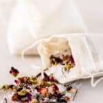 Dried tea and flowers for a bath tea.